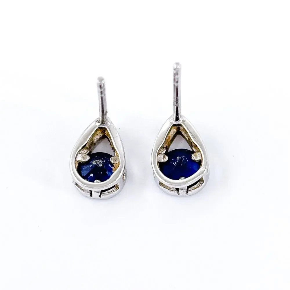 Blue Cubic Zirconia Teardrop Stud Earrings | Vintage Sterling Silver 925
